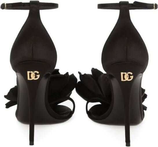 Dolce & Gabbana Keira floral-appliqué satin sandals Black