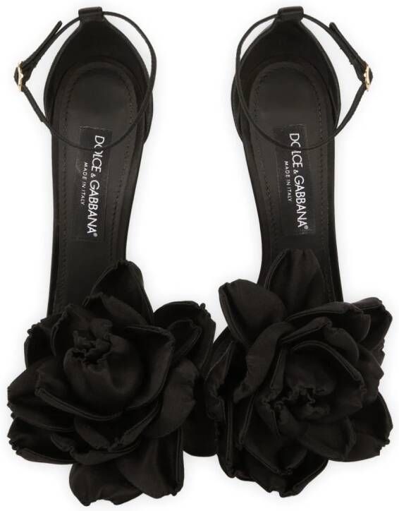 Dolce & Gabbana Keira floral-appliqué satin sandals Black