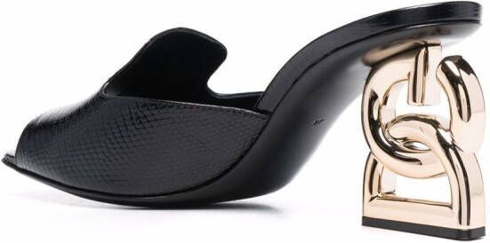 Dolce & Gabbana Keira Iguana-print leather mules Black