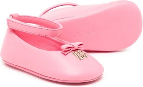 Dolce & Gabbana Kids bow-detail leather ballerina shoes Pink