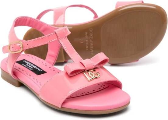 Dolce & Gabbana Kids bow-detailed patent-leather sandals Pink