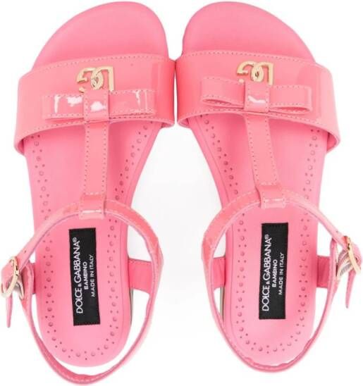 Dolce & Gabbana Kids bow-detailed patent-leather sandals Pink