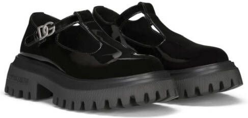 Dolce & Gabbana Kids buckled patent-finish leather loafers Black