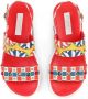 Dolce & Gabbana Kids Carretto-print bejewelled leather sandals Red - Thumbnail 4