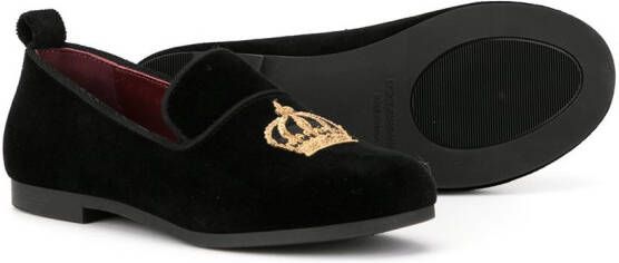 Dolce & Gabbana Kids crown-patch velvet slippers Red