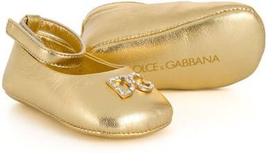 Dolce & Gabbana Kids foiled leather ballerina shoes Gold