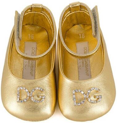 Dolce & Gabbana Kids foiled leather ballerina shoes Gold