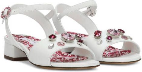 Dolce & Gabbana Kids crystal-embellished leather sandals White