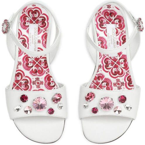 Dolce & Gabbana Kids crystal-embellished leather sandals White