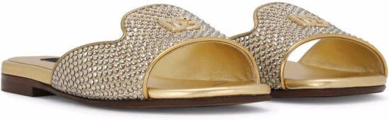 Dolce & Gabbana Kids DG-logo rhinestone-embellished satin sandals Gold