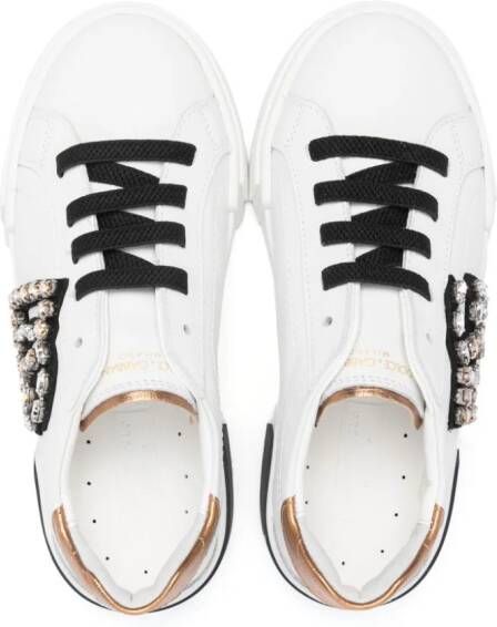 Dolce & Gabbana Kids crystal-embellished leather sneakers White