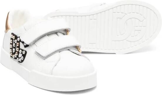 Dolce & Gabbana Kids crystal-embellished logo leather sneakers White