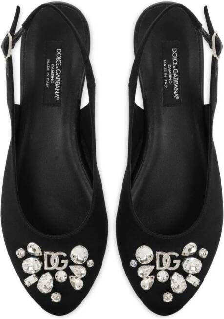Dolce & Gabbana Kids crystal-embellished slingback ballerina shoes Black
