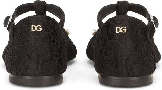 Dolce & Gabbana Kids bejewelled lace ballerina shoes Black