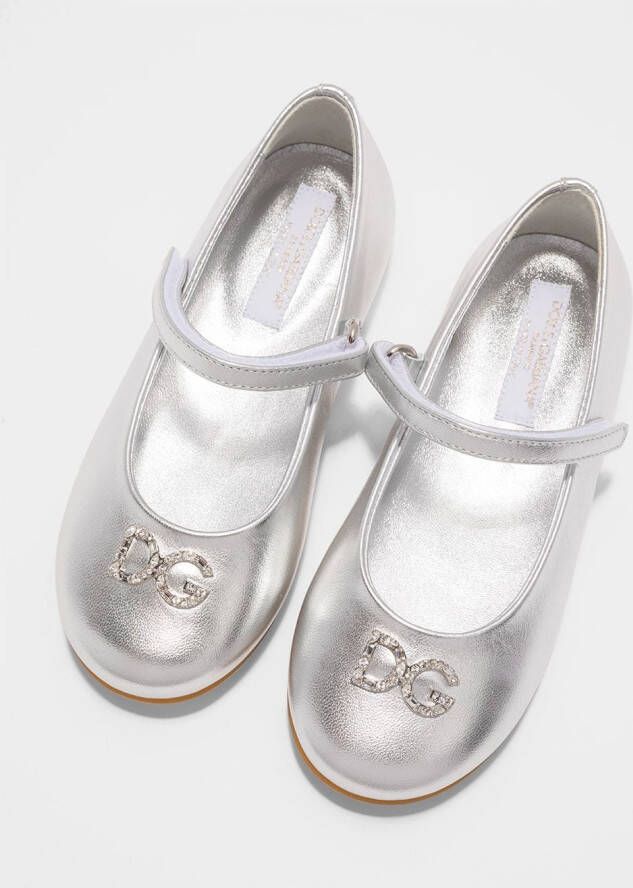 Dolce & Gabbana Kids DG crystal-embellished ballerina shoes Silver