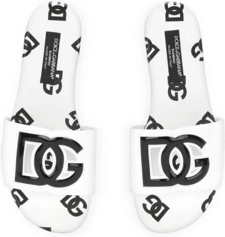 Dolce & Gabbana Kids DG cut-out leather slides White
