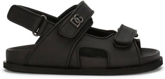 Dolce & Gabbana Kids DG-logo touch-strap leather sandals Black