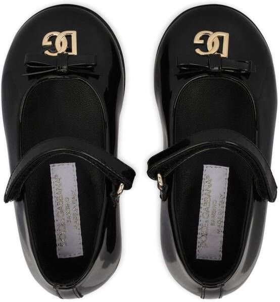 Dolce & Gabbana Kids DG-logo patent leather ballerina shoes Black