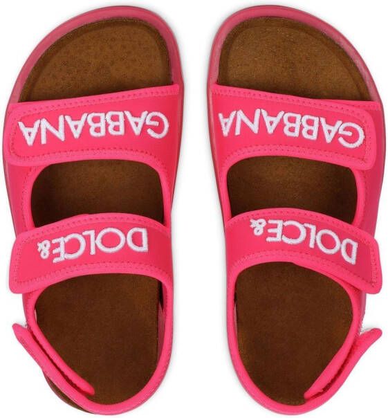 Dolce & Gabbana Kids embroidered-logo touch-strap sandals Pink