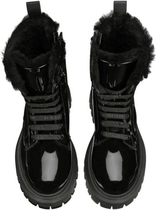 Dolce & Gabbana Kids patent leather combat boots Black