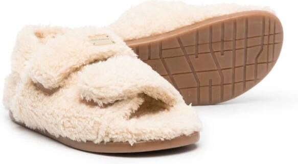 Dolce & Gabbana Kids faux-shearling touch-strap sandals Neutrals