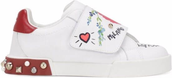 Dolce & Gabbana Kids floral-painted touch-strap sneakers White