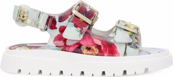 Dolce & Gabbana Kids floral-print double-buckle sandals Blue