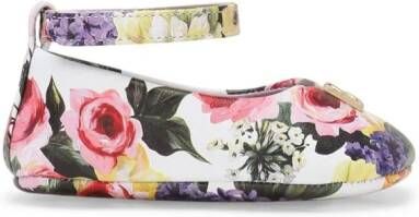 Dolce & Gabbana Kids floral-print leather ballerina shoes White