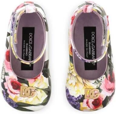 Dolce & Gabbana Kids floral-print leather ballerina shoes White