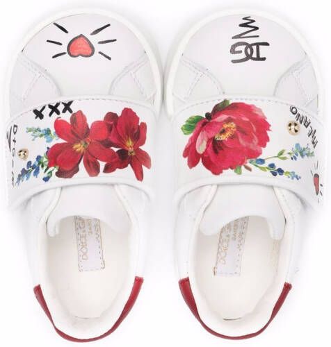 Dolce & Gabbana Kids floral-print touch-strap sneakers White