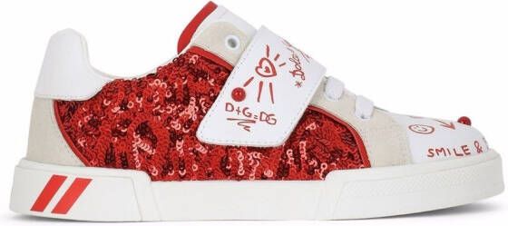 Dolce & Gabbana Kids glitter-detail leather sneakers Red