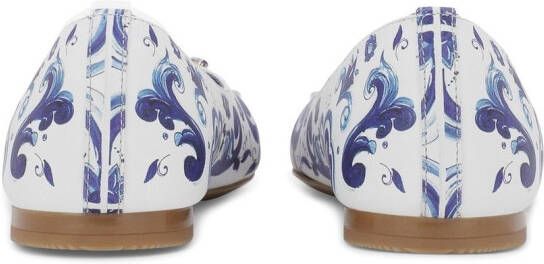 Dolce & Gabbana Kids Majolica-print leather ballerina shoes White