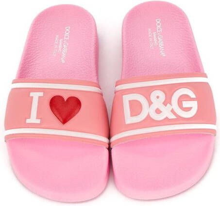 Dolce & Gabbana Kids I love D&G slides Pink