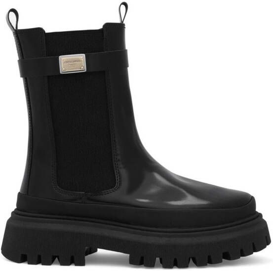 Dolce & Gabbana Kids logo-tag leather Chelsea boots Black