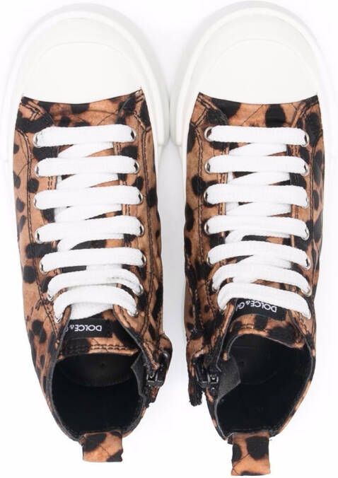 Dolce & Gabbana Kids leopard print hi-top sneakers Brown