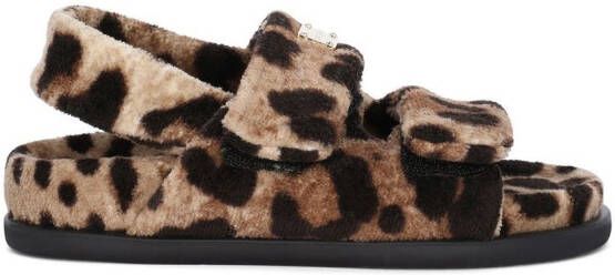 Dolce & Gabbana Kids leopard-print terrycloth sandals Brown