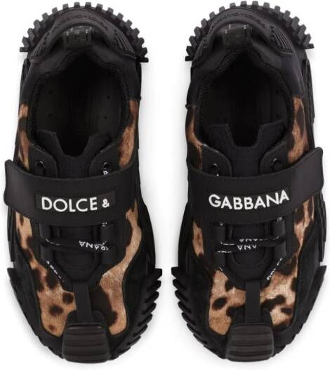 Dolce & Gabbana Kids leopard-print touch strap sneakers Black