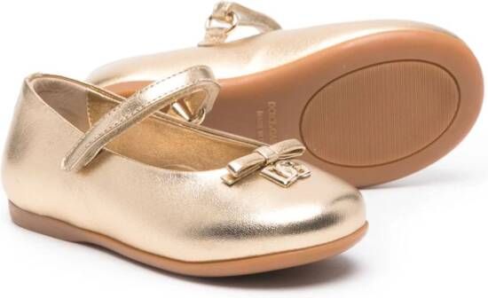 Dolce & Gabbana Kids logo-appliqué leather ballerinas Gold