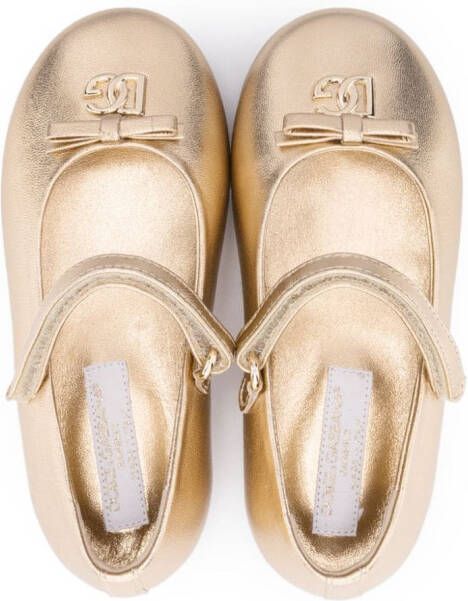 Dolce & Gabbana Kids logo-appliqué leather ballerinas Gold