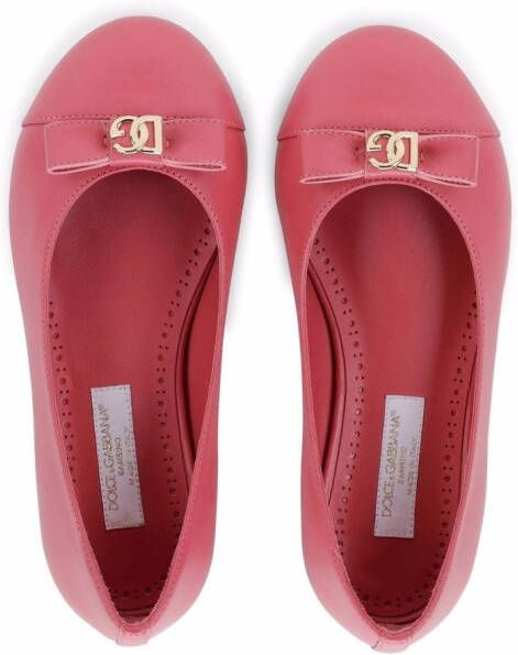 Dolce & Gabbana Kids logo-bow leather ballerina pumps Pink