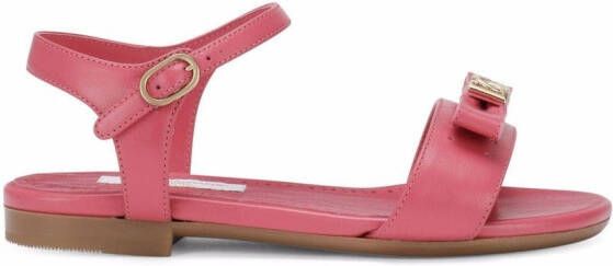 Dolce & Gabbana Kids logo-bow leather sandals Pink