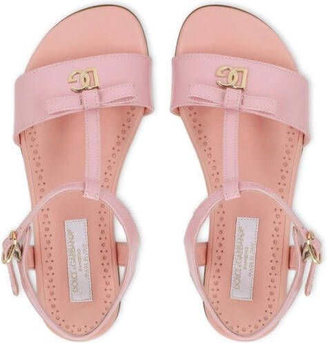 Dolce & Gabbana Kids DG-logo patent leather sandals Pink