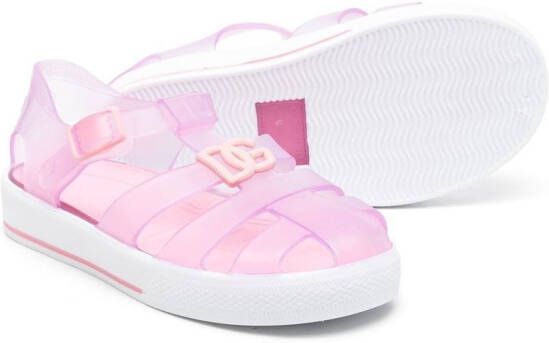 Dolce & Gabbana Kids logo cage flat sandals Pink