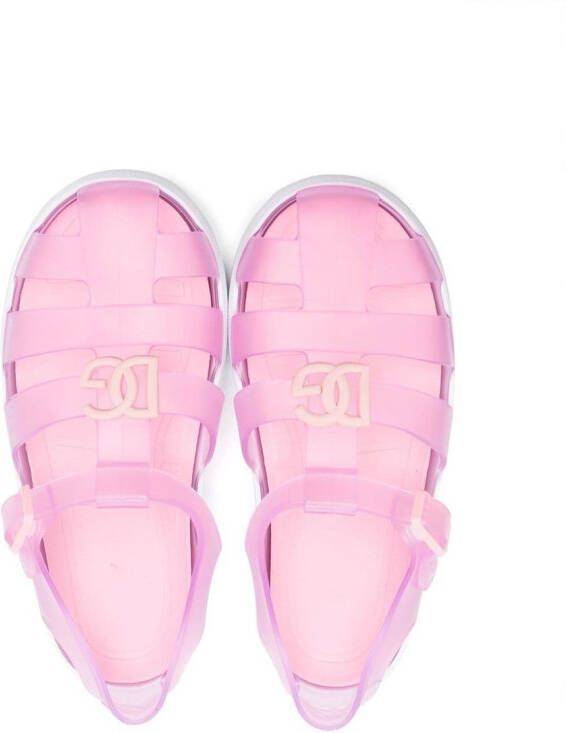 Dolce & Gabbana Kids logo cage flat sandals Pink