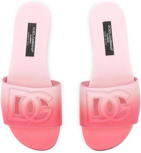 Dolce & Gabbana Kids logo cut-out leather slides Pink