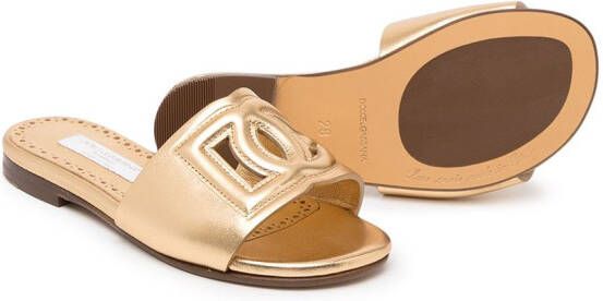 Dolce & Gabbana Kids DG-logo leather sandals Gold