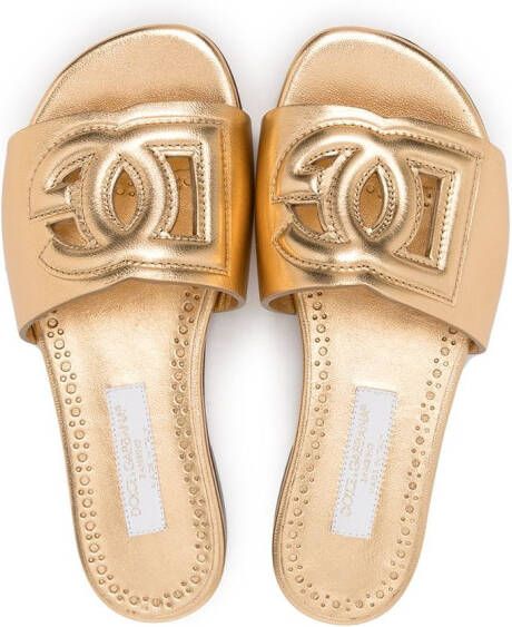Dolce & Gabbana Kids DG-logo leather sandals Gold