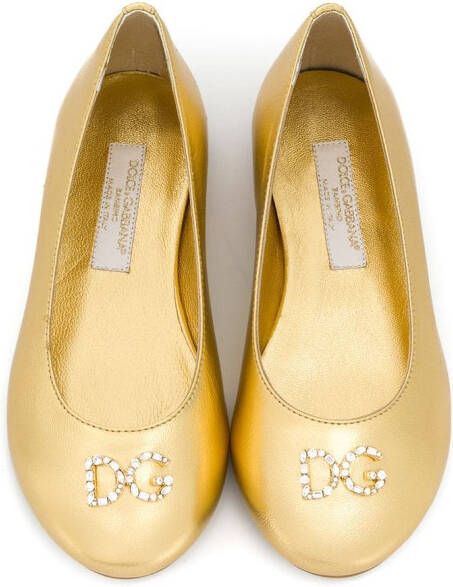 Dolce & Gabbana Kids logo embellished ballerinas Gold