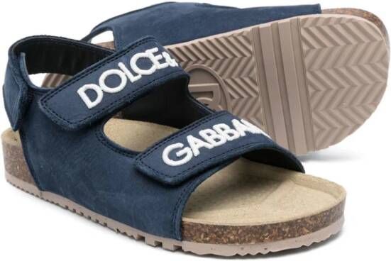 Dolce & Gabbana Kids logo-embroidered touch-strap sandals Blue