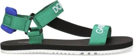 Dolce & Gabbana Kids logo-embroidered touch-strap sandals Green